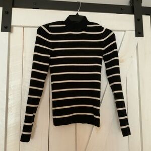 American Eagle Outfitters Black and White Striped Turtleneck Sweater